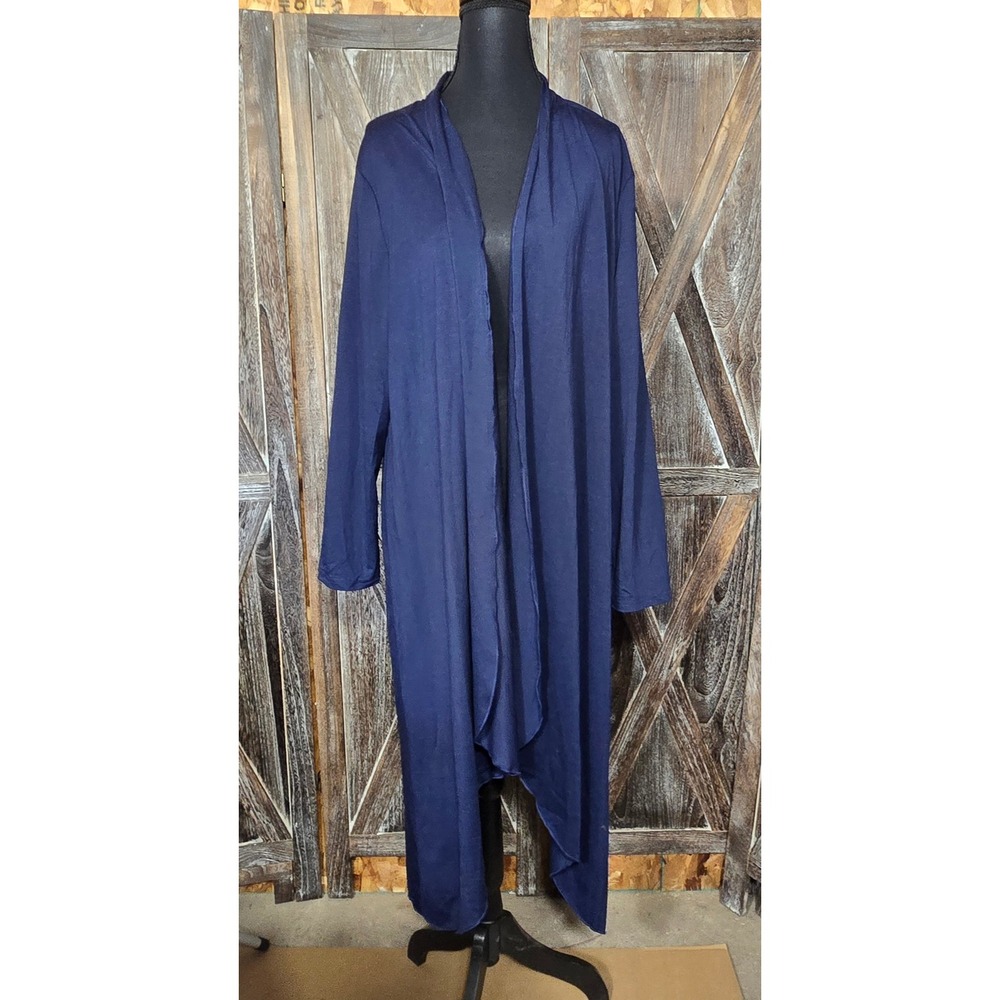In'Voland Navy Blue Open Front Duster Cardigan Longline Lightweight 2X Plus Size